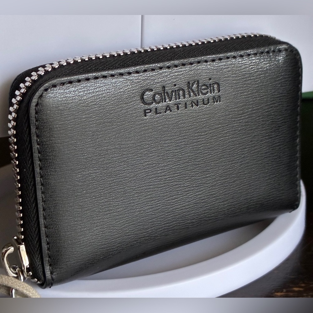 Calvin Klein Platinum Black Zip-Around Card Wallet